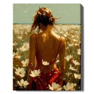 Meitene starp ziediem